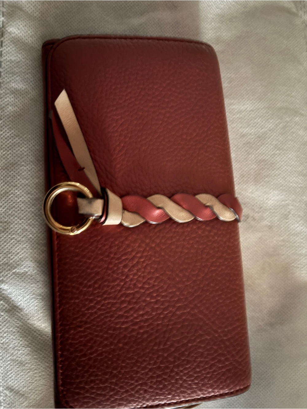 Chloe Textured Leather Wallet Clutch with Braided Accent - Brown